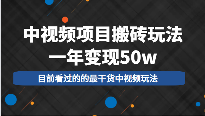 中视频项目搬砖玩法,一年变现50w,目前看过的的最干货中视频玩法-第一资源库
