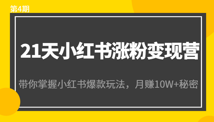 21天小红书涨粉变现营(第4期):带你掌握小红书爆款玩法,月赚10W+秘密-第一资源库