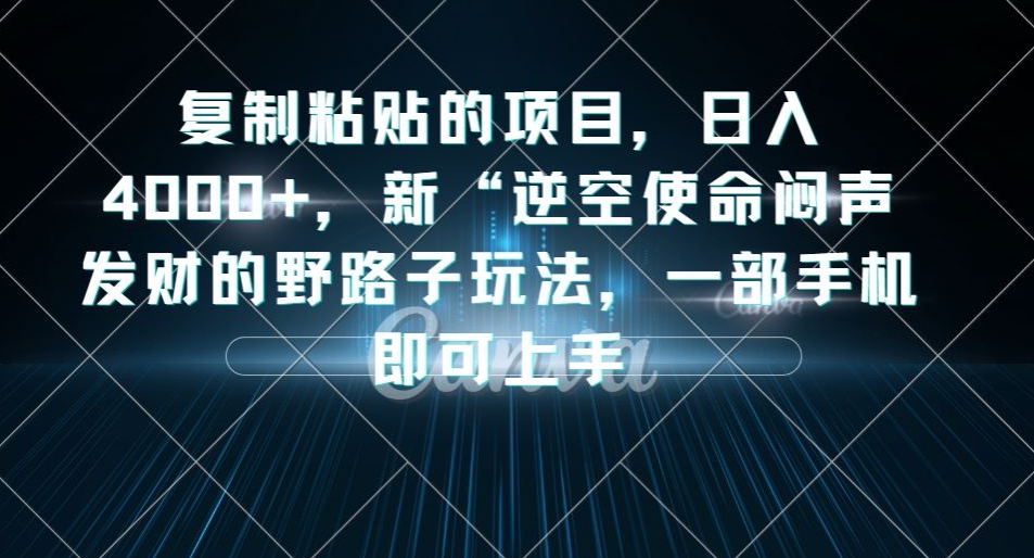 复制粘贴的项目,日入4000+,新“逆空使命“闷声发财的野路子玩法,一部手机即可上手-第一资源库