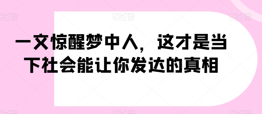 一文惊醒梦中人,这才是当下社会能让你发达的真相【公众号付费文章】-第一资源库