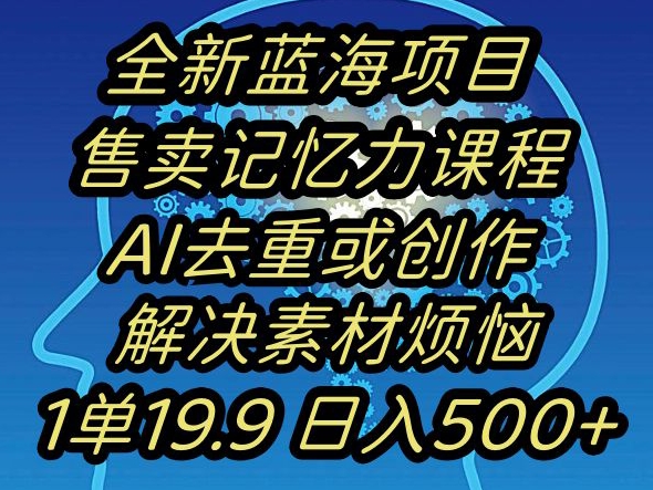 蓝海项目记忆力提升,AI去重,一单19.9日入500+【揭秘】-第一资源库