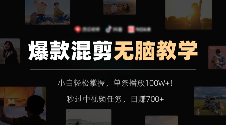 爆款混剪无脑教学,小白轻松掌握,单条播放100W+!秒过中视频任务,日赚700+【揭秘】-第一资源库