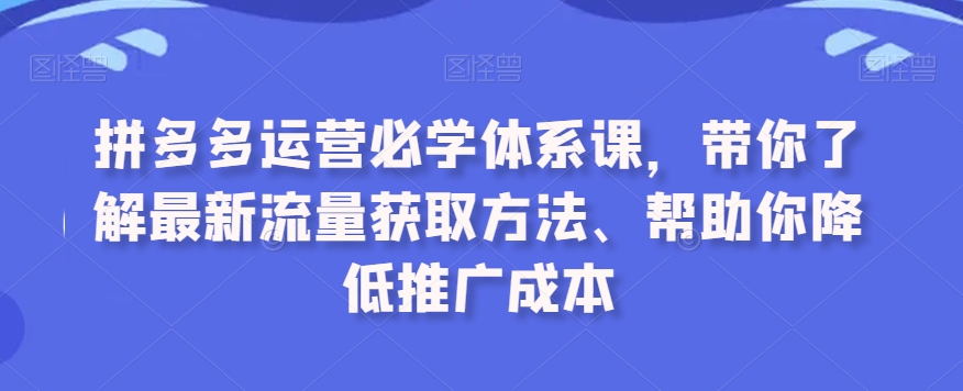 拼多多运营必学体系课,带你了解最新流量获取方法、帮助你降低推广成本-第一资源库