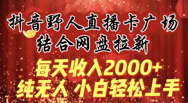 每天收入2000+,抖音野人直播卡广场,结合网盘拉新,纯无人,小白轻松上手【揭秘】-第一资源库