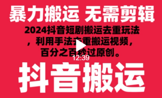 2024最新抖音搬运技术,抖音短剧视频去重,手法搬运,利用工具去重,达到秒过原创的效果【揭秘】-第一资源库