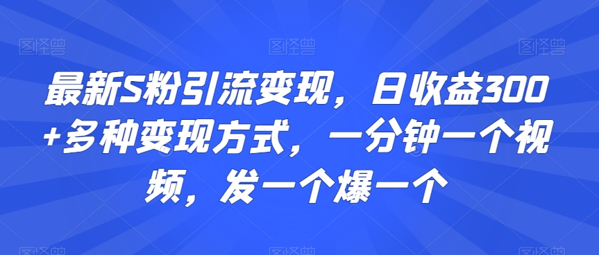 最新S粉引流变现,日收益300+多种变现方式,一分钟一个视频,发一个爆一个【揭秘】-第一资源库