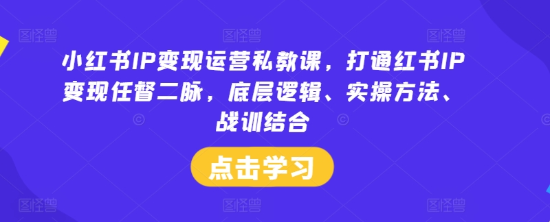 小红书IP变现运营私教课，打通红书IP变现任督二脉，底层逻辑、实操方法、战训结合-第一资源库