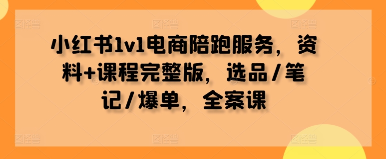 小红书1v1电商陪跑服务,资料+课程完整版,选品/笔记/爆单,全案课-第一资源库