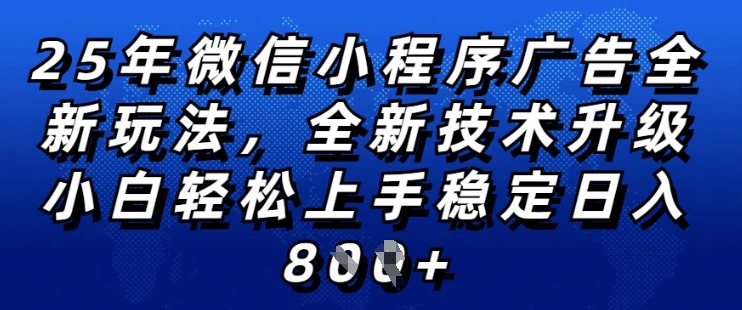 2025年微信小程序全新玩法纯小白易上手,稳定日入多张,技术全新升级,全网首发【揭秘】-第一资源库