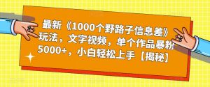 最新《1000个野路子信息差》玩法,文字视频,单个作品暴粉5000+,小白轻松上手【揭秘】-第一资源库