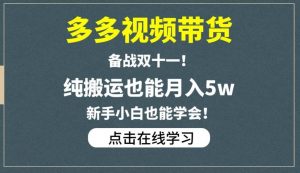 多多视频带货,备战双十一,纯搬运也能月入5w,新手小白也能学会-第一资源库