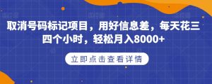 取消号码标记项目,用好信息差,每天花三四个小时,轻松月入8000+【揭秘】-第一资源库