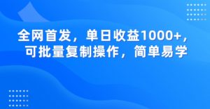 全网首发,单日收益1000+,可批量复制操作,简单易学【揭秘】-第一资源库