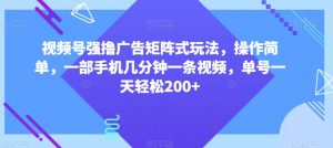 视频号强撸广告矩阵式玩法,操作简单,一部手机几分钟一条视频,单号一天轻松200+【揭秘】-第一资源库