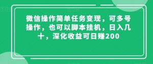 微信操作简单任务变现,可多号操作,也可以脚本挂机,日入几十,深化收益可日赚200【揭秘】-第一资源库