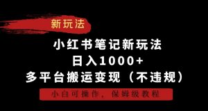 小红书笔记新玩法,日入1000+,多平台搬运变现(不违规),小白可操作,保姆级教程【揭秘】-第一资源库