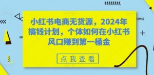 小红书电商无货源，2024年搞钱计划，个体如何在小红书风口赚到第一桶金-第一资源库