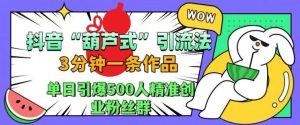抖音葫芦式引流法,三分钟一条作品,单日引爆抖音500人精准创业粉丝群【揭秘】-第一资源库